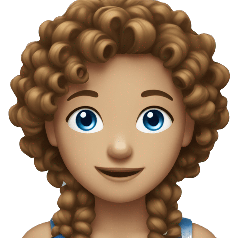 Brown Curly hair with blue eyes girl smiling emoji