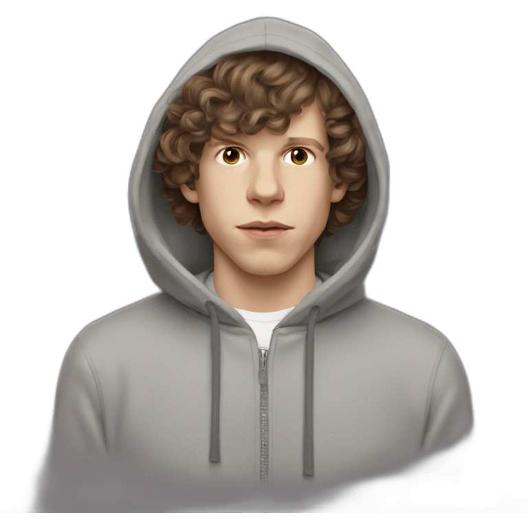 Jesse Eisenberg grey hoodie brown hair emoji