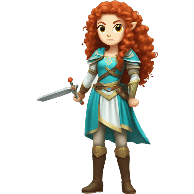 a white girl with long red curly hair and freckles, cosplaying Princess Zelda posing and ready for a fight emoji