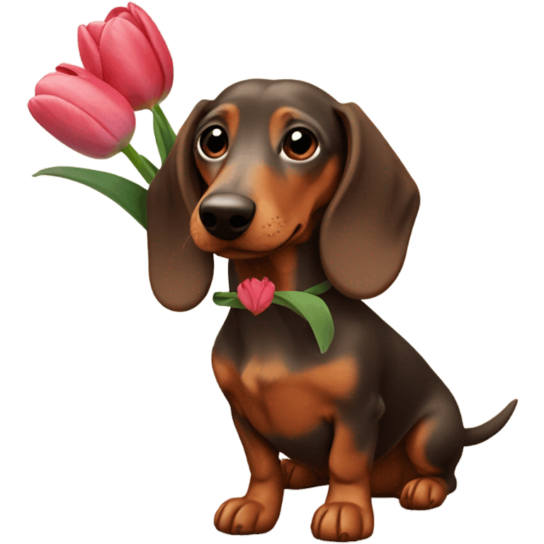 Dachshund holding tulips  emoji