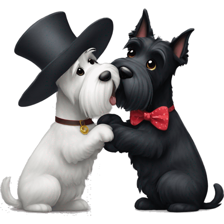 Senior Two black Scottish terrier kissing emoji