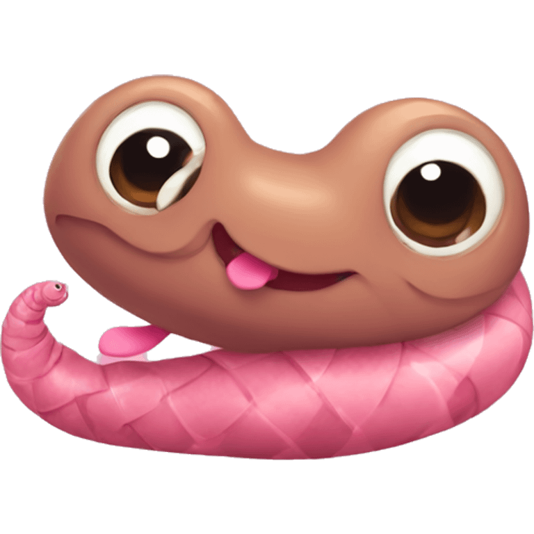 A cute earthworm with a little pink bow emoji