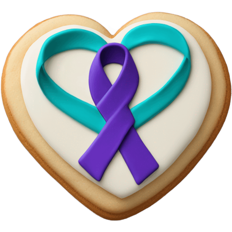 Purple teal Suicide awareness ribbon on heart cookie emoji