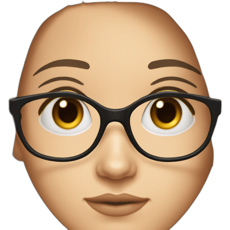 White skin Pretty woman with straigh brown hair, brown big eyes with glasses long eyebrow strong nose Black dressed emoji