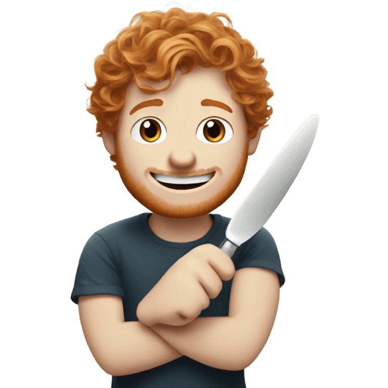 Ed Sheeran holding a butter knife with a happy look on his face emoji