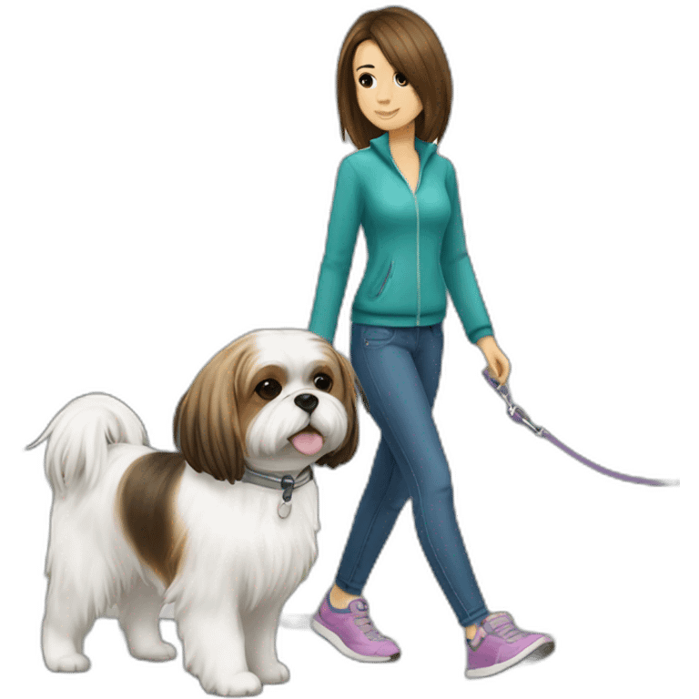 girl walking shih tzu on leash emoji