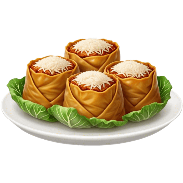 Cinematic Realistic Go≈ÇƒÖbki Dish Emoji, featuring cabbage rolls stuffed with rice and meat rendered with lifelike detail and inviting, homey lighting. emoji