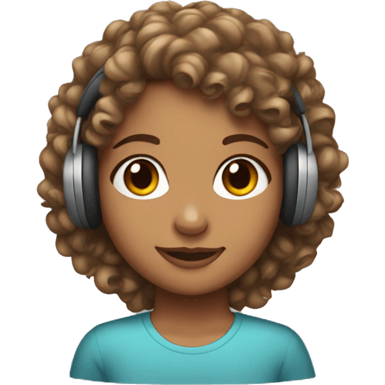 curly hair, tan girl wearing a headset emoji