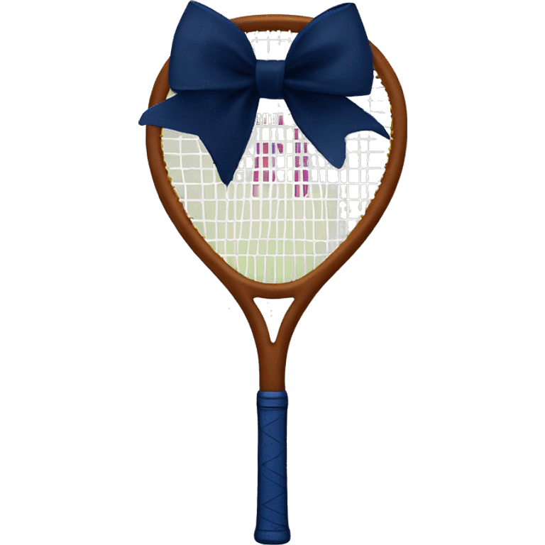 Brown Tennis racket with a navy blue bow on the handle  emoji