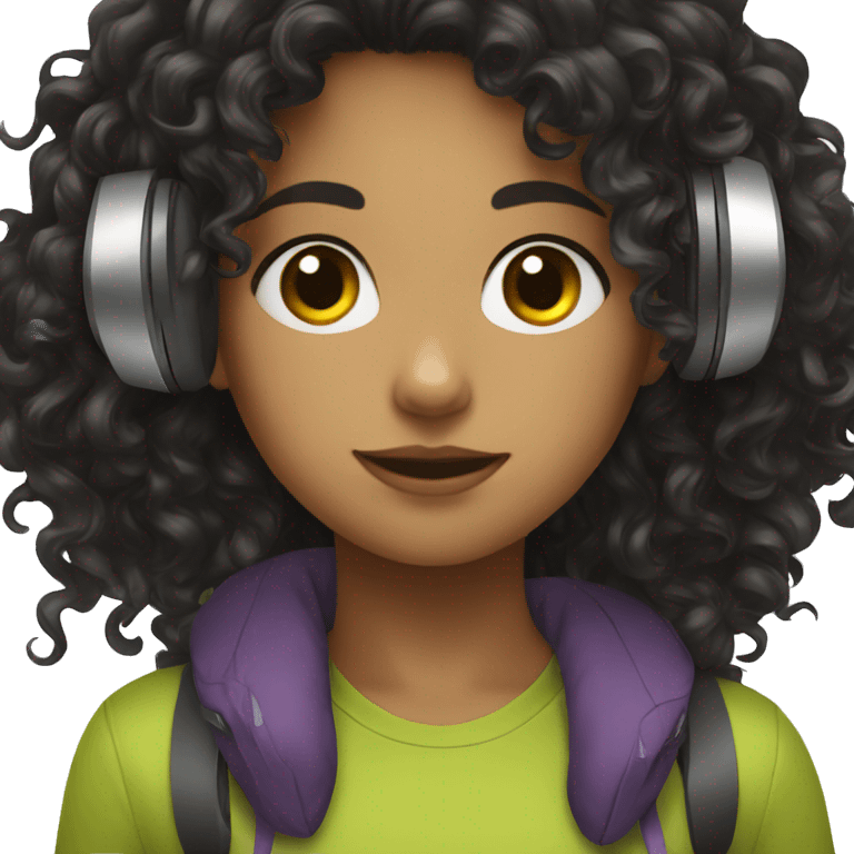 girl with dark curly hair and headphones  emoji