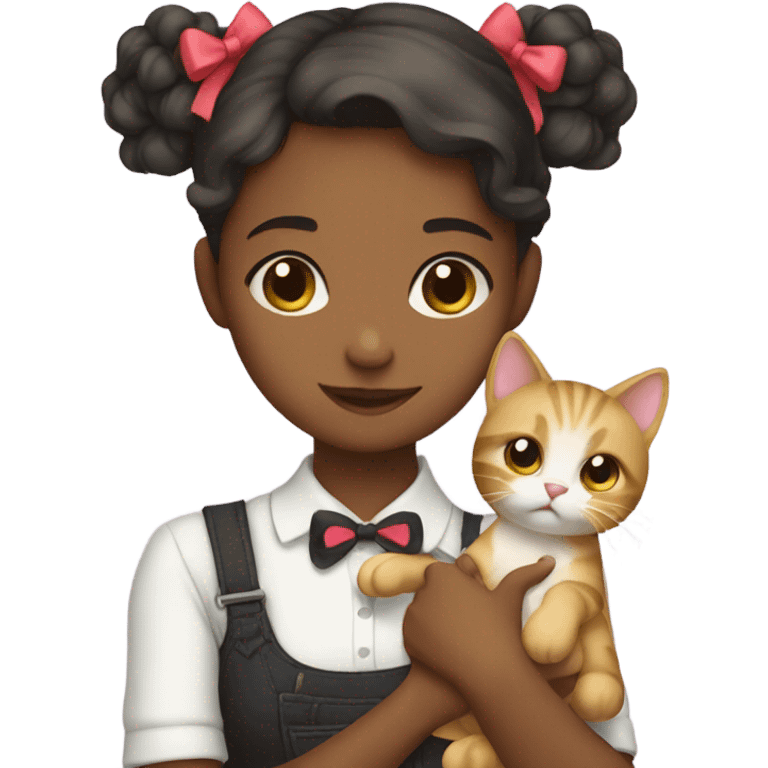 Cute girl with bows with a cat emoji