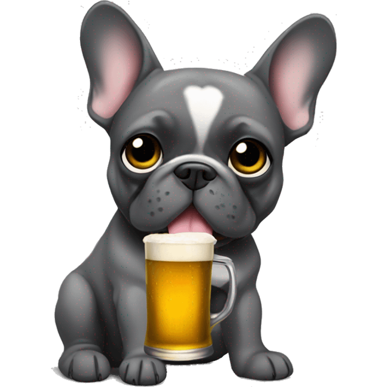 French bulldog dark grey holding a beer emoji