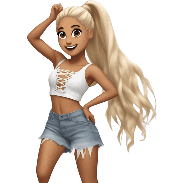 Ariana grande doing a hair flip in Shakira lace up croc top  emoji