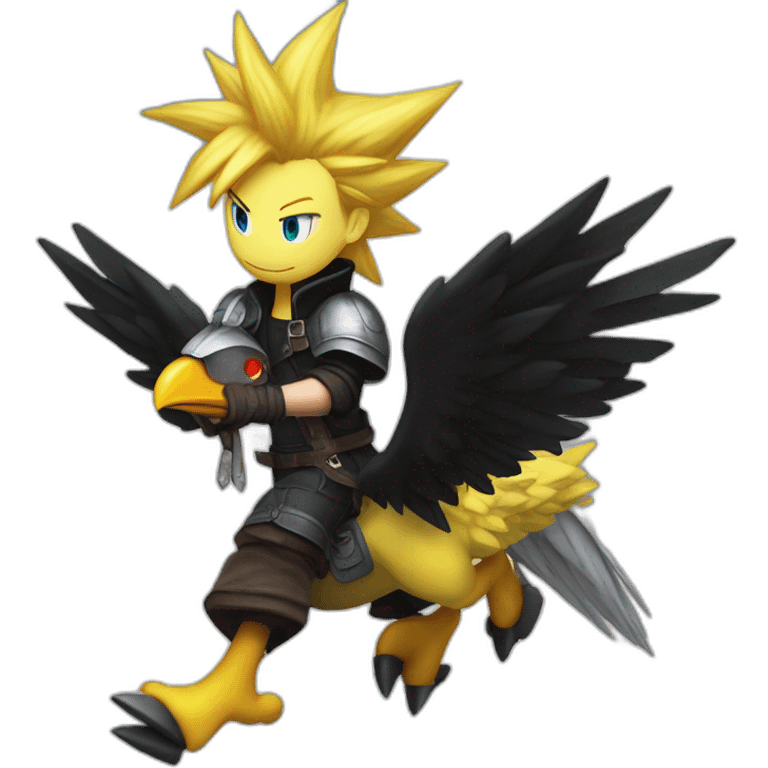 cloud strife riding a black chocobo emoji