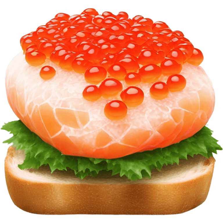 Fresh red caviar on bread, one, white background  emoji