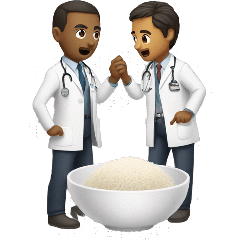 Two doctors fight over the rice bowl emoji