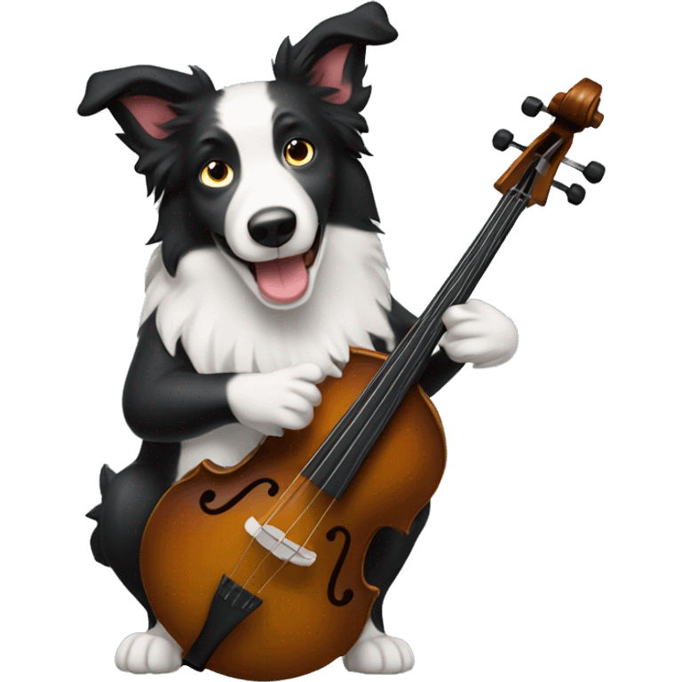 border collie playing the double bass emoji