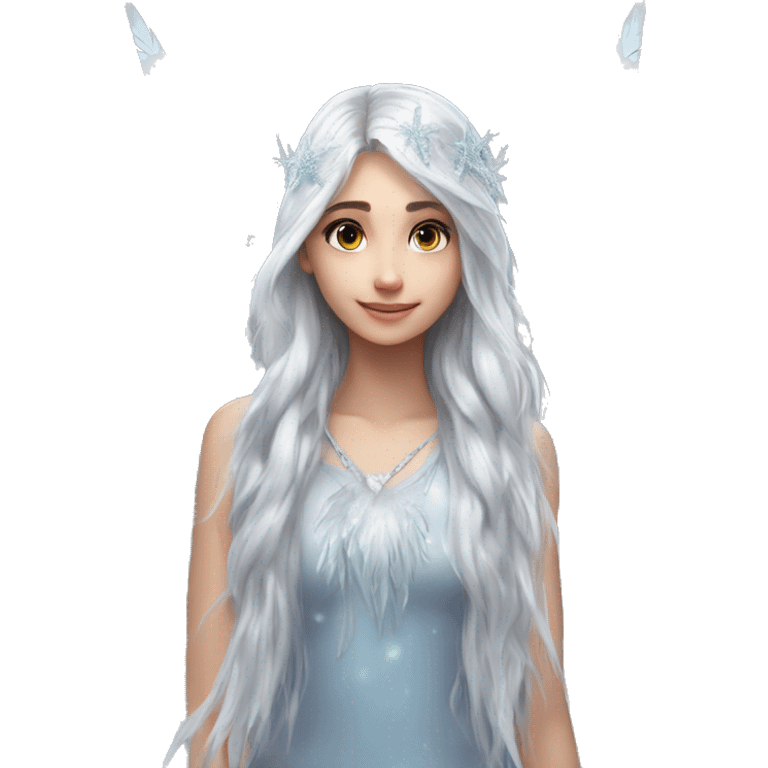 big wings, silver, feather, icy ,snowflake, Beautiful, fairy, long hair emoji