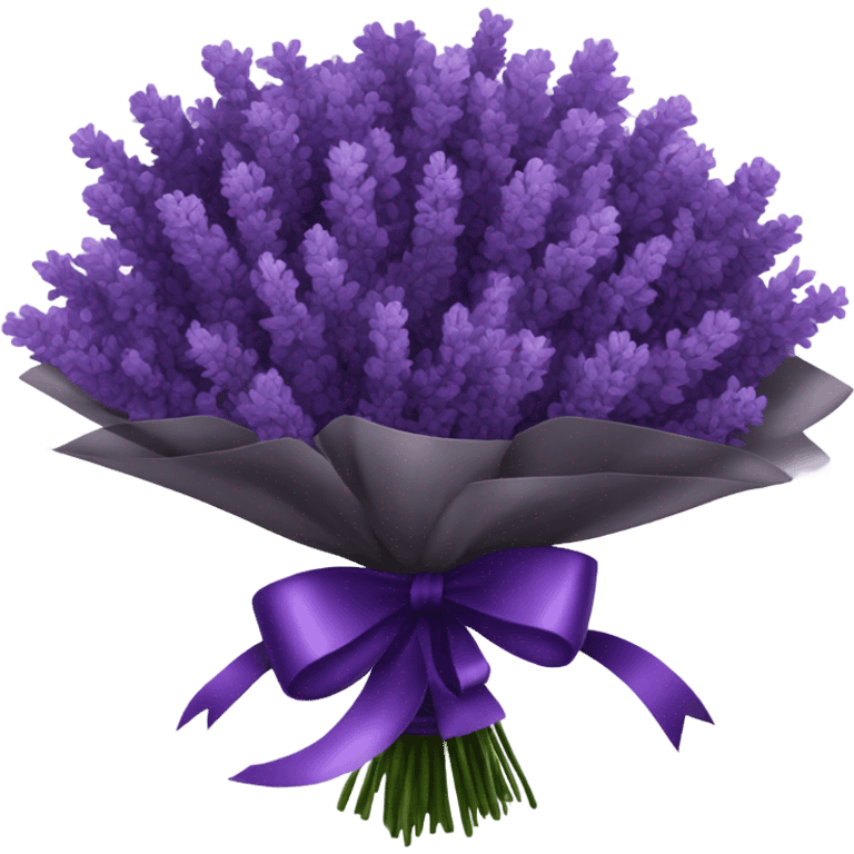 a beautiful aesthetic bouquet of dark purple  lavender tied with a silk purple ribbon emoji