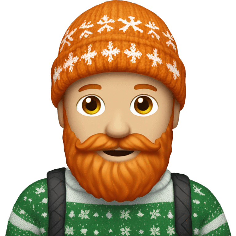 Redhead man with orange beard and christmas sweater and hat emoji