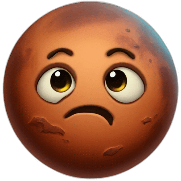 planet Mars with a cartoon nauseated face with big calm eyes emoji