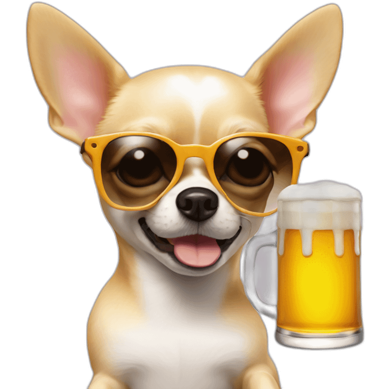 withe chihuahua with sunglasses taking a beer emoji