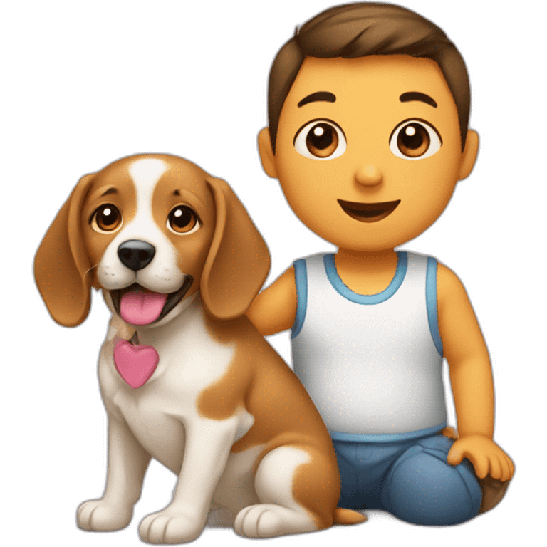 Bébé humain avec un chien emoji