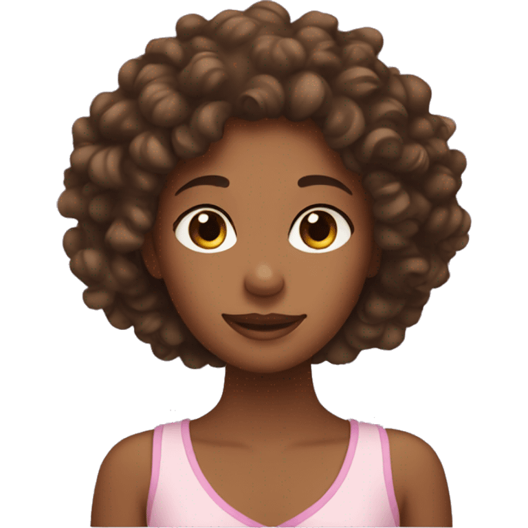 Girl with brown curly hair doing skin care emoji