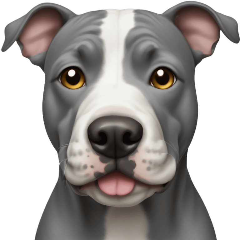 Grey Stafford shire bull terrier dog portrait with a small white line between his eyes and a white chest emoji