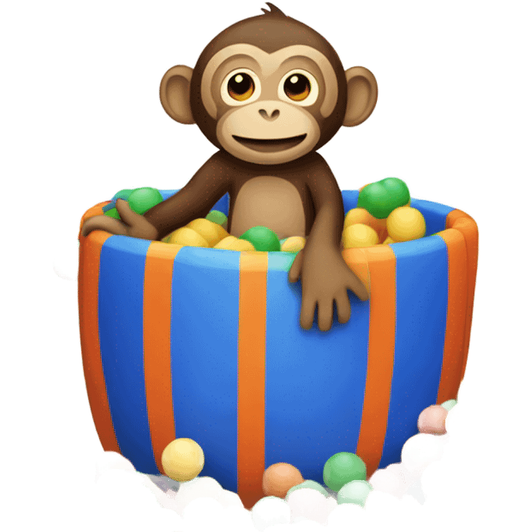 Monkey playing in a colourful ball pit emoji