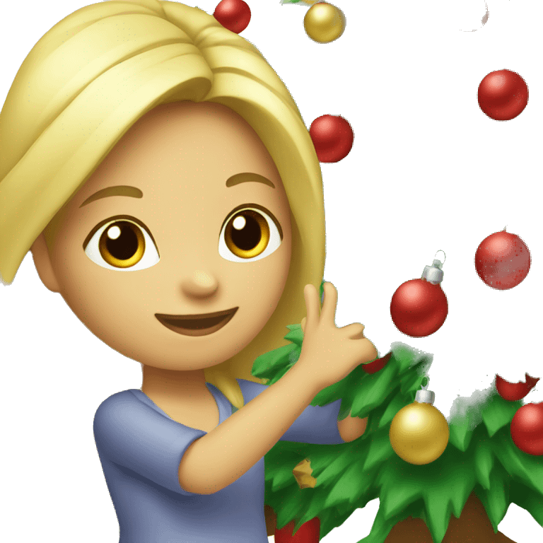 Blond Girl decorating a Christmas tree emoji