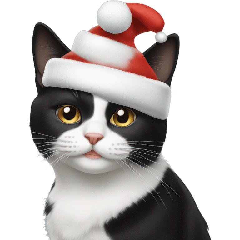 tuxedo cat with white christmas hat on emoji