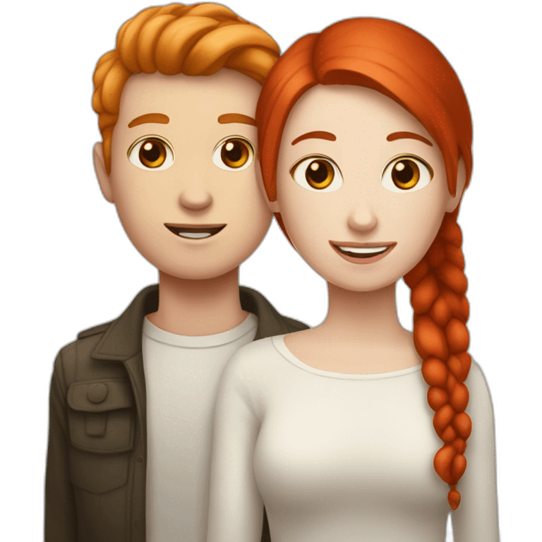 Couple. Non binary pale person with red hair love pale man with brown hair emoji