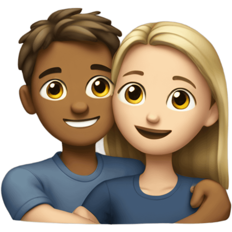 Create a picture where a twelve-year-old boy hugs a twelve-year-old girl emoji