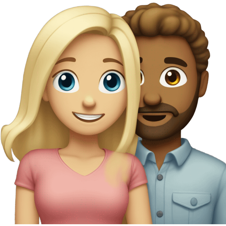 A girl with brown eyes hugs a bearded blue-eyed man with blond hair emoji