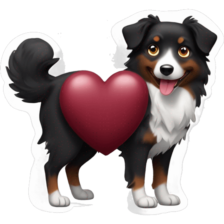 Small black australian shepherd dog with huge maroon heart emoji