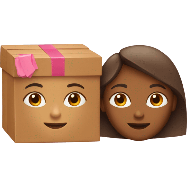 Two tan girls holding a pink rectangular box  emoji