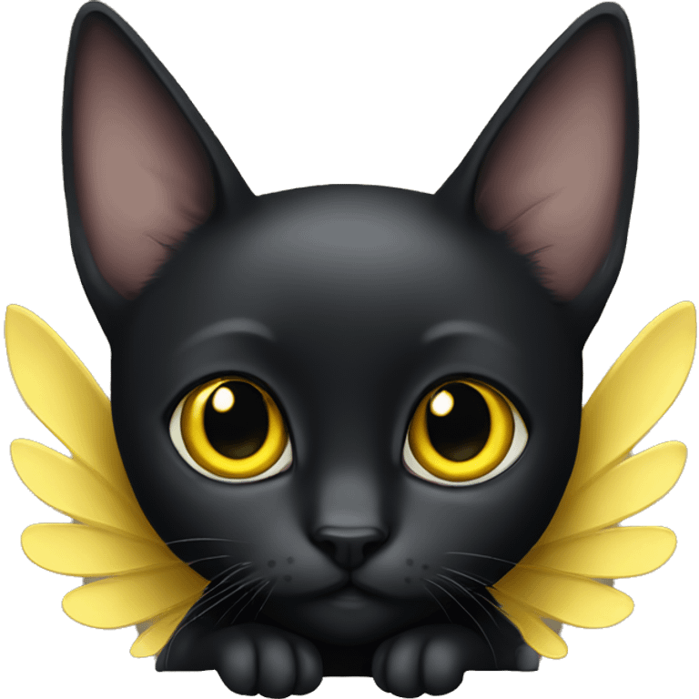 Black kitten with yellow eyes and wings. emoji