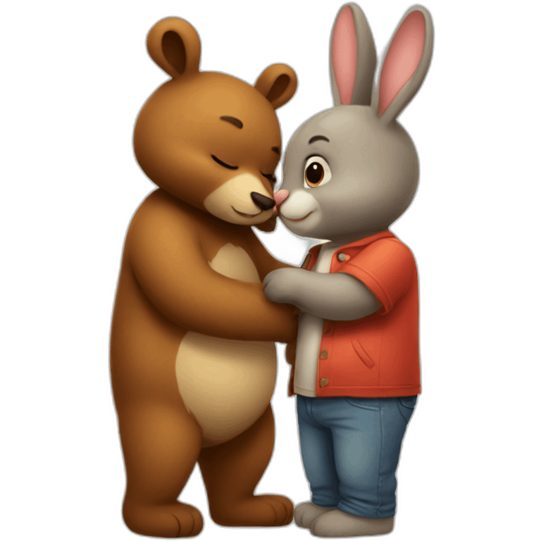 Bear and rabbit kissing emoji