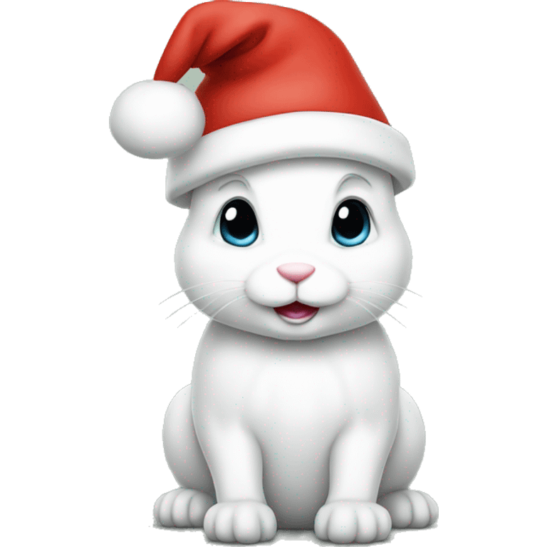 a white bunny wearing santa hat emoji