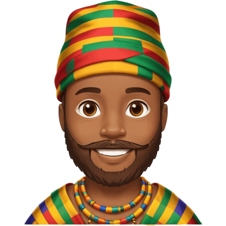 smiling boy with beard wearing a kente hat emoji