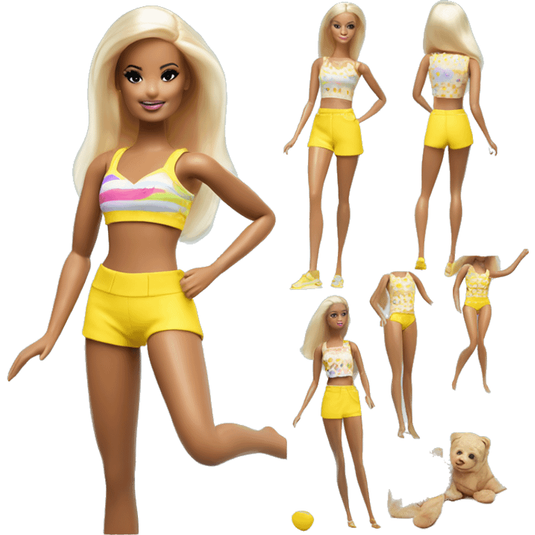 Party Time Skipper Barbie. Yellow tap shorts and tankini swimsuit  emoji