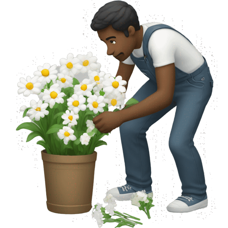 Man picking white flowers  emoji