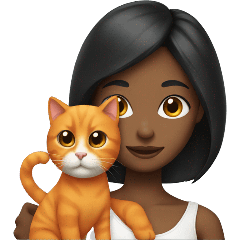 black hair girl holding a orange cat emoji