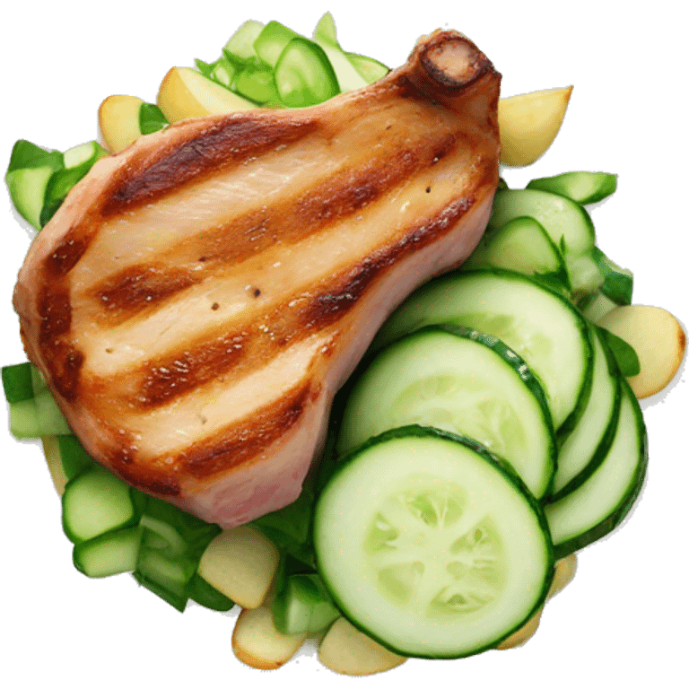 pork chop, potatoes and cucumber salad emoji