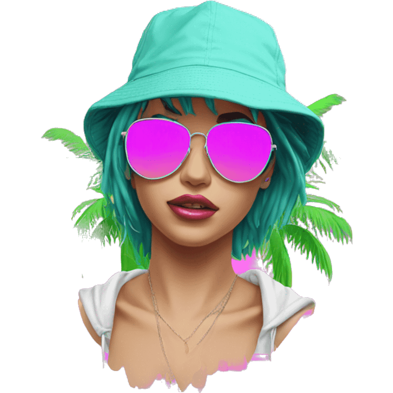 Vaporwave person hoodie dancing hip hop bucket hat tropical Skater fashion aesthetic baggy clothes graphic t shirt 420 emoji