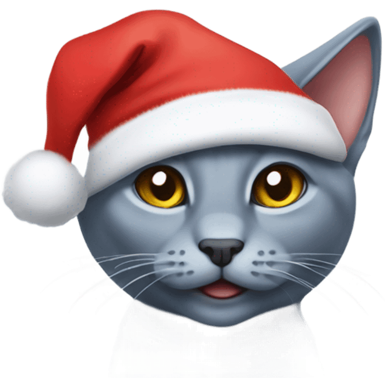 Running Russian blue cat wearing a Santa hat  emoji