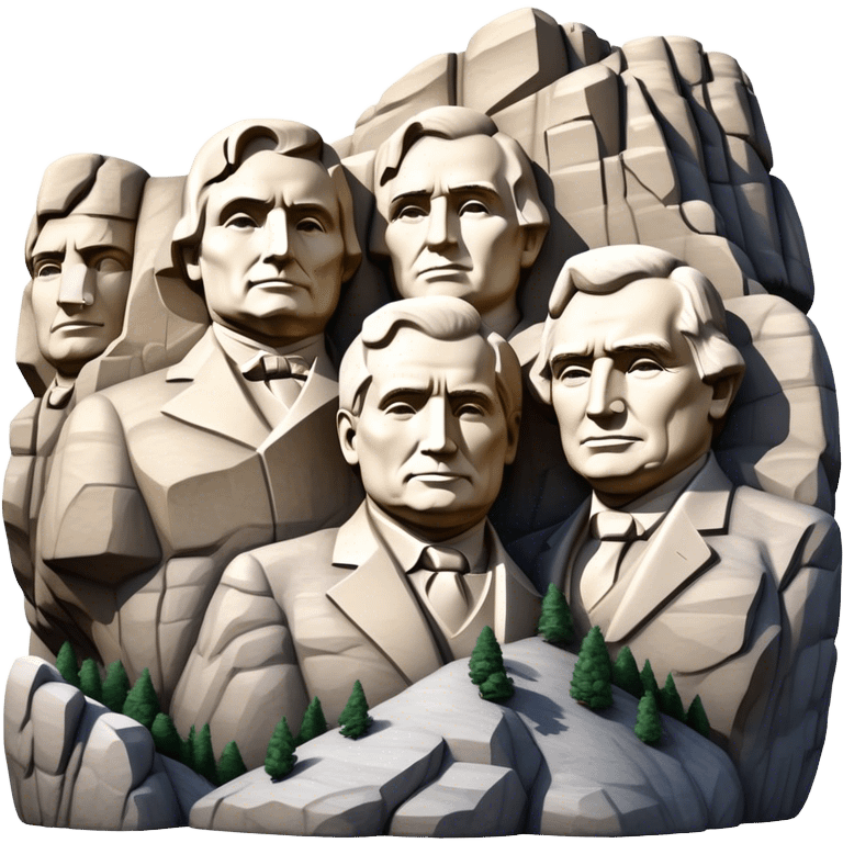 Cinematic Realistic Mount Rushmore Landmark Emoji, featuring the carved faces of four U.S. presidents, etched into the granite mountainside with dramatic lighting accentuating the rock textures. emoji