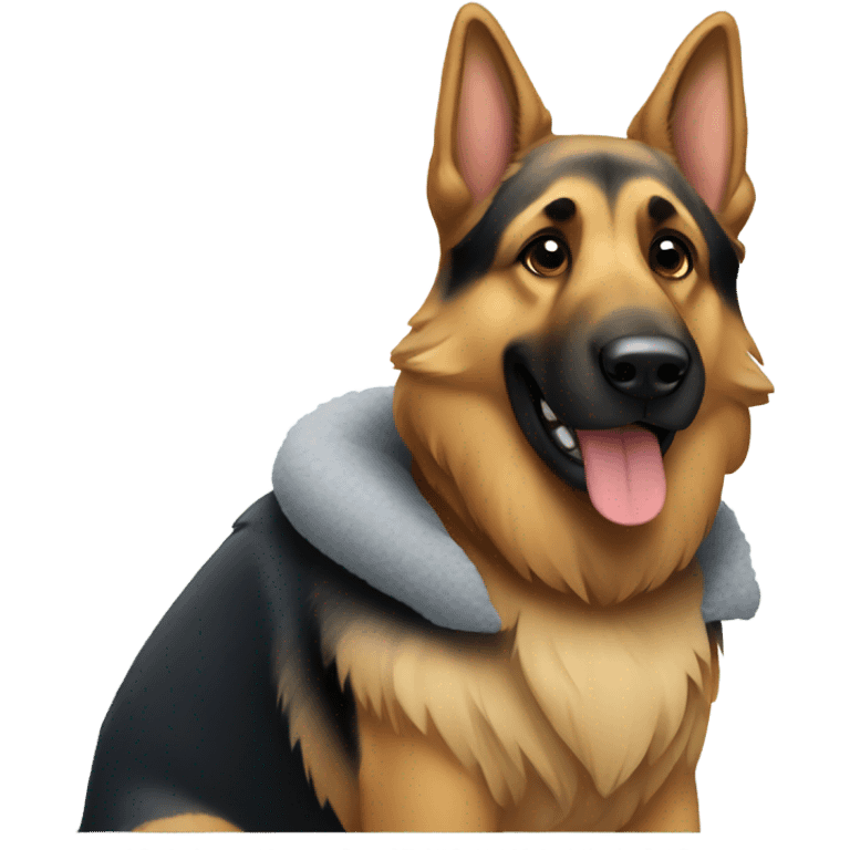 German Shepherd wearing a winter coat in the snow  emoji