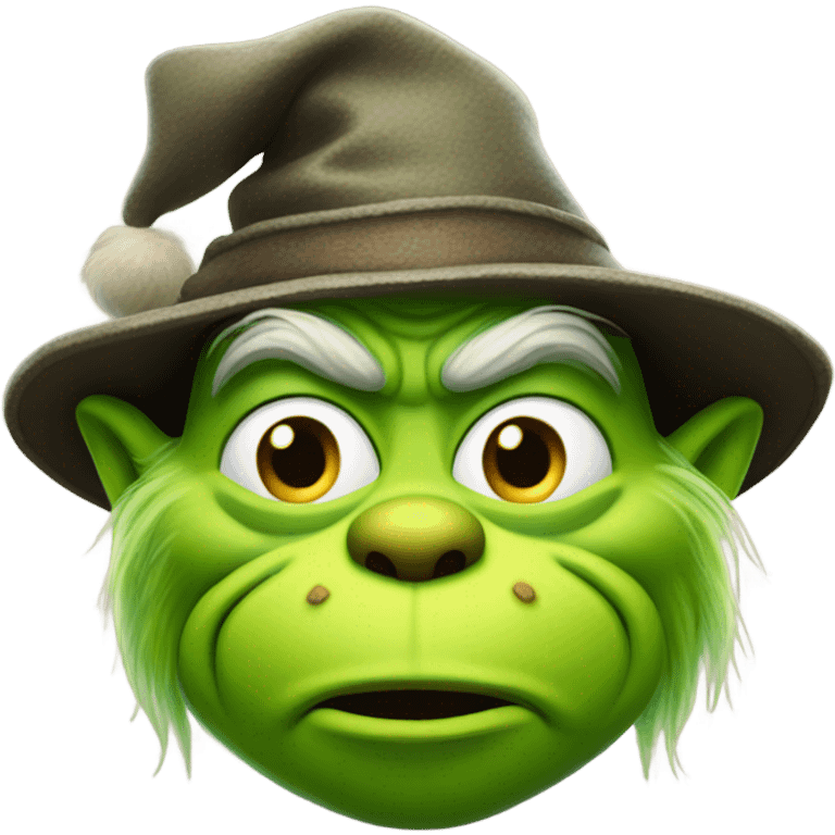 Grinch wearing a pilgrim square buckle hat emoji